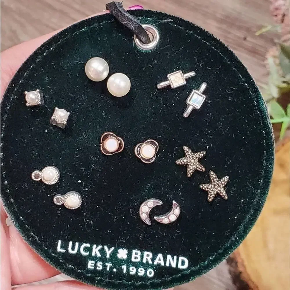 LUCKY‎ brand pearl starfish moon crystal jeweled stud earrings new!!!